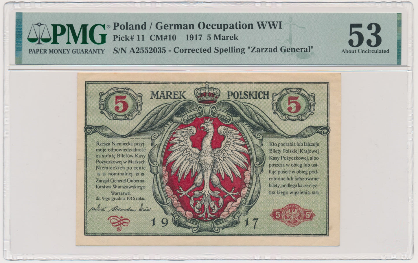5 marek 1916 – Generał – biletów – A – PMG 53