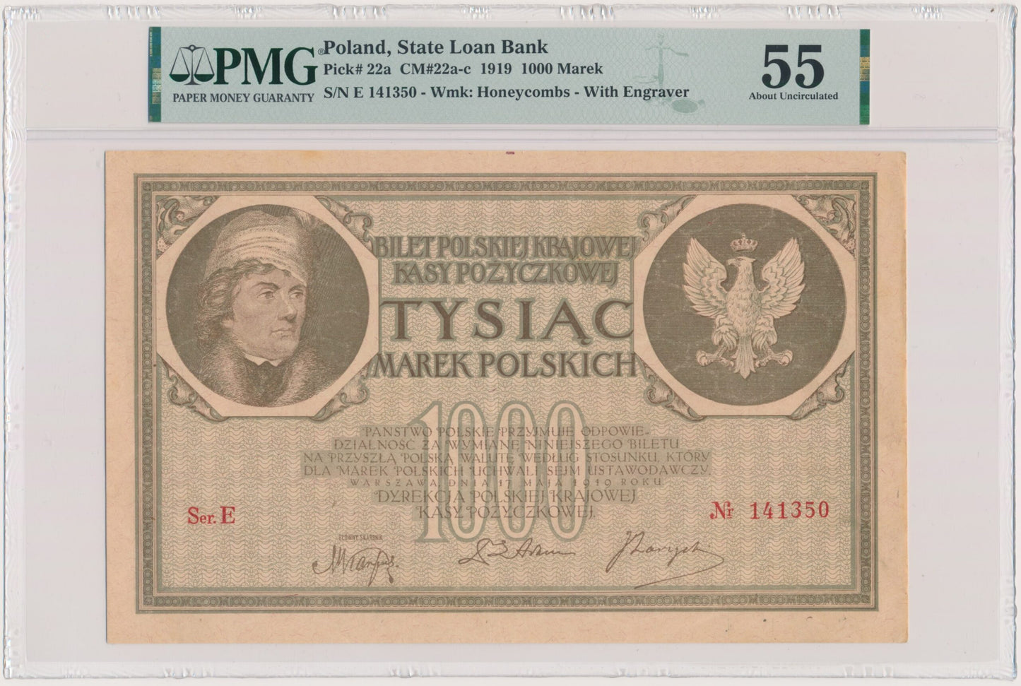 Banknot 1.000 marek 1919 – Ser.E – PMG 55