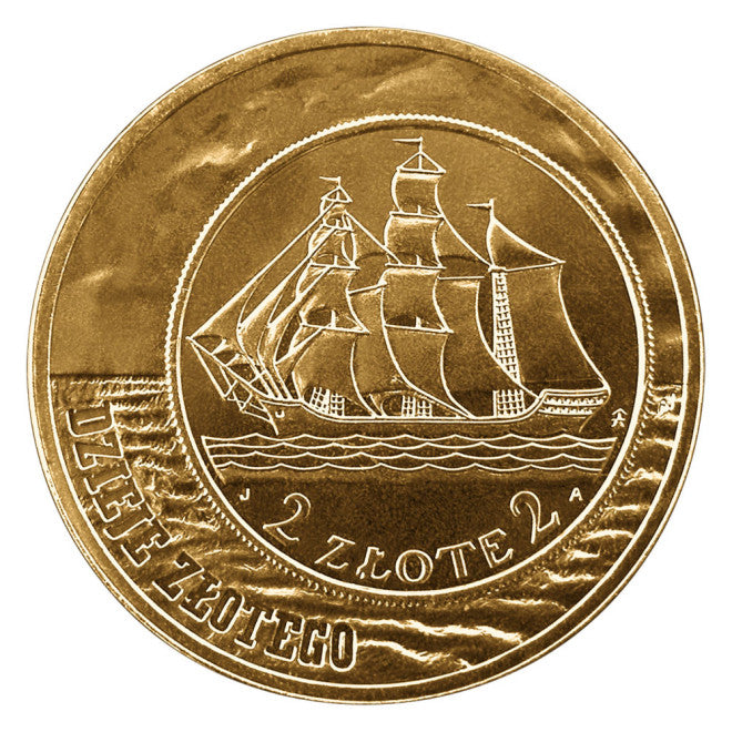 2 zł 2005 - Dzieje złotego: Żaglowiec (2 zł i 5 zł z 1936 r.)