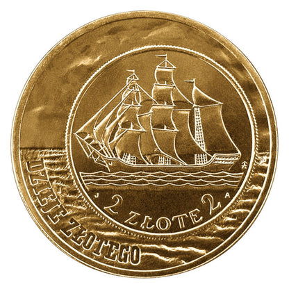 2 zł 2005 - Dzieje złotego: Żaglowiec (2 zł i 5 zł z 1936 r.)