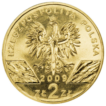 2 zł 2009 - Zwierzęta Świata: Jaszczurka zielona (łac. Lacerta viridis)