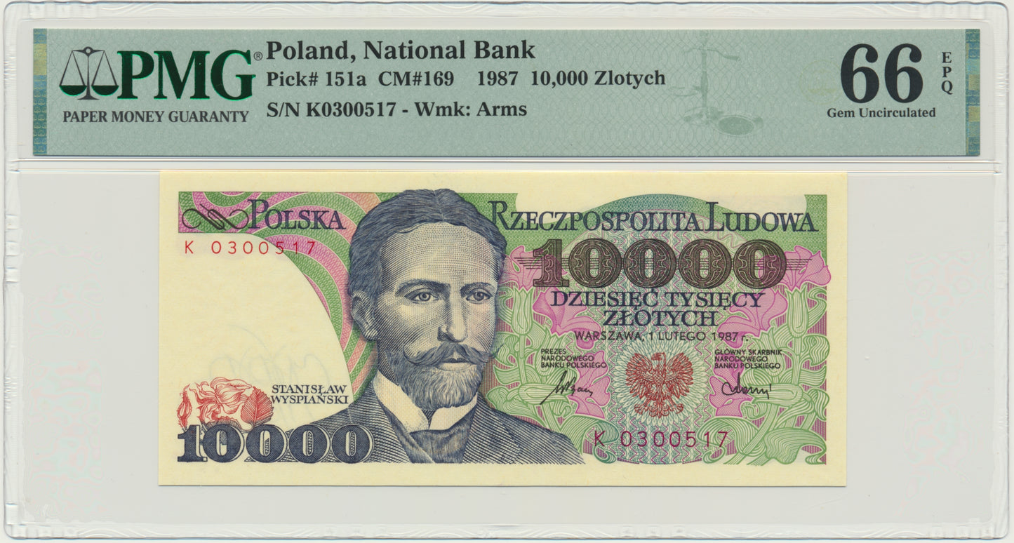 Banknot 10.000 złotych 1987 – K – PMG 66 EPQ